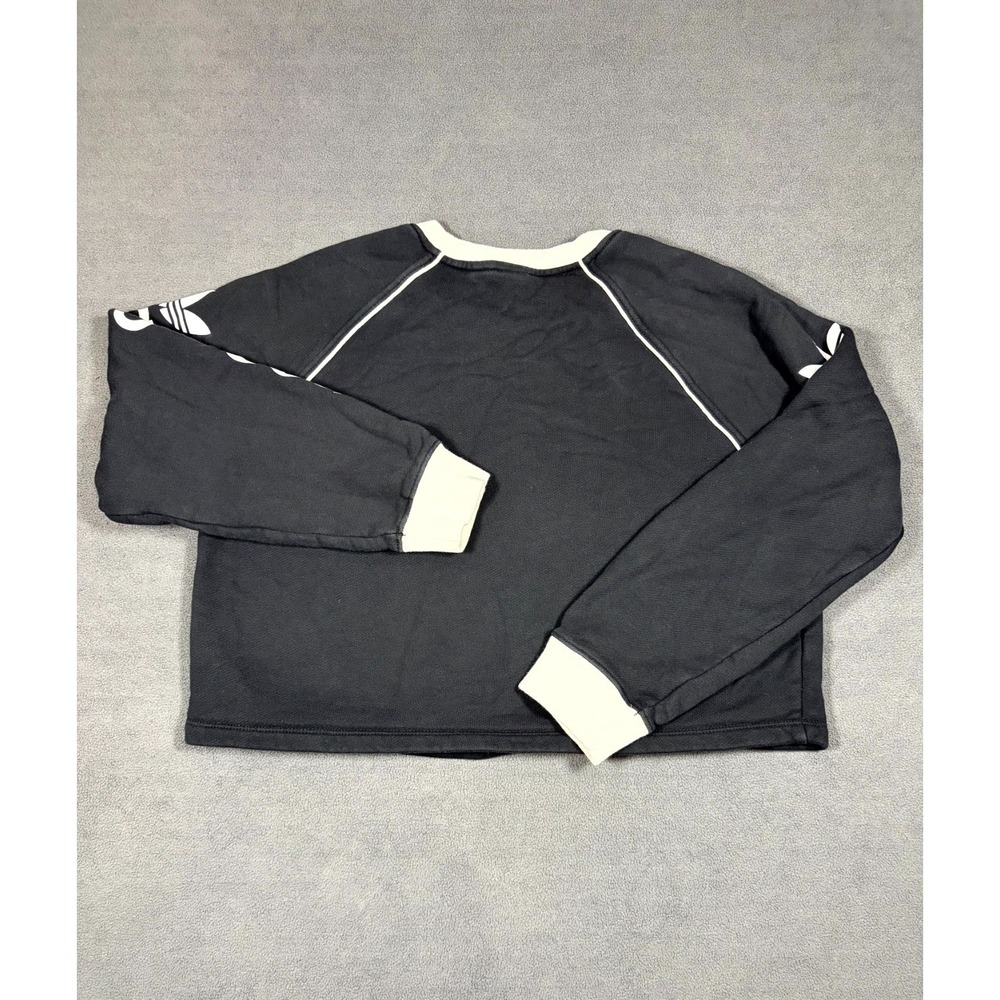 Adidas Cropped Sweatshirt Womens Medium Black French Terry Lined Raglan Sleeve - Picture 2 of 8